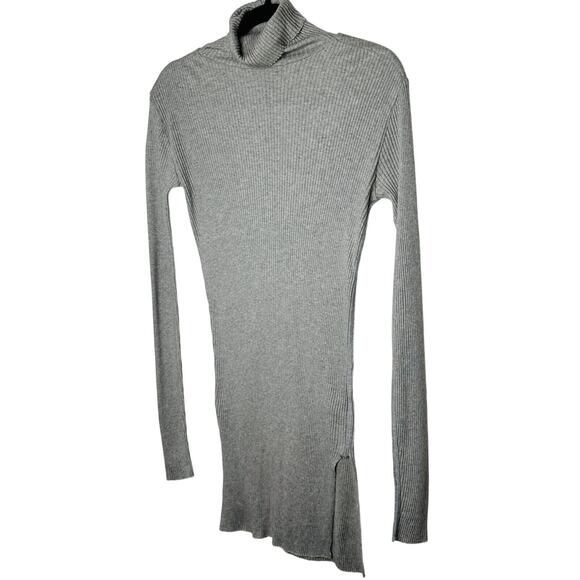 Helmut Lang Gray Turtleneck Long Sleeve Ribbed Knit Mini Dress Longline Top Med - Picture 1 of 13